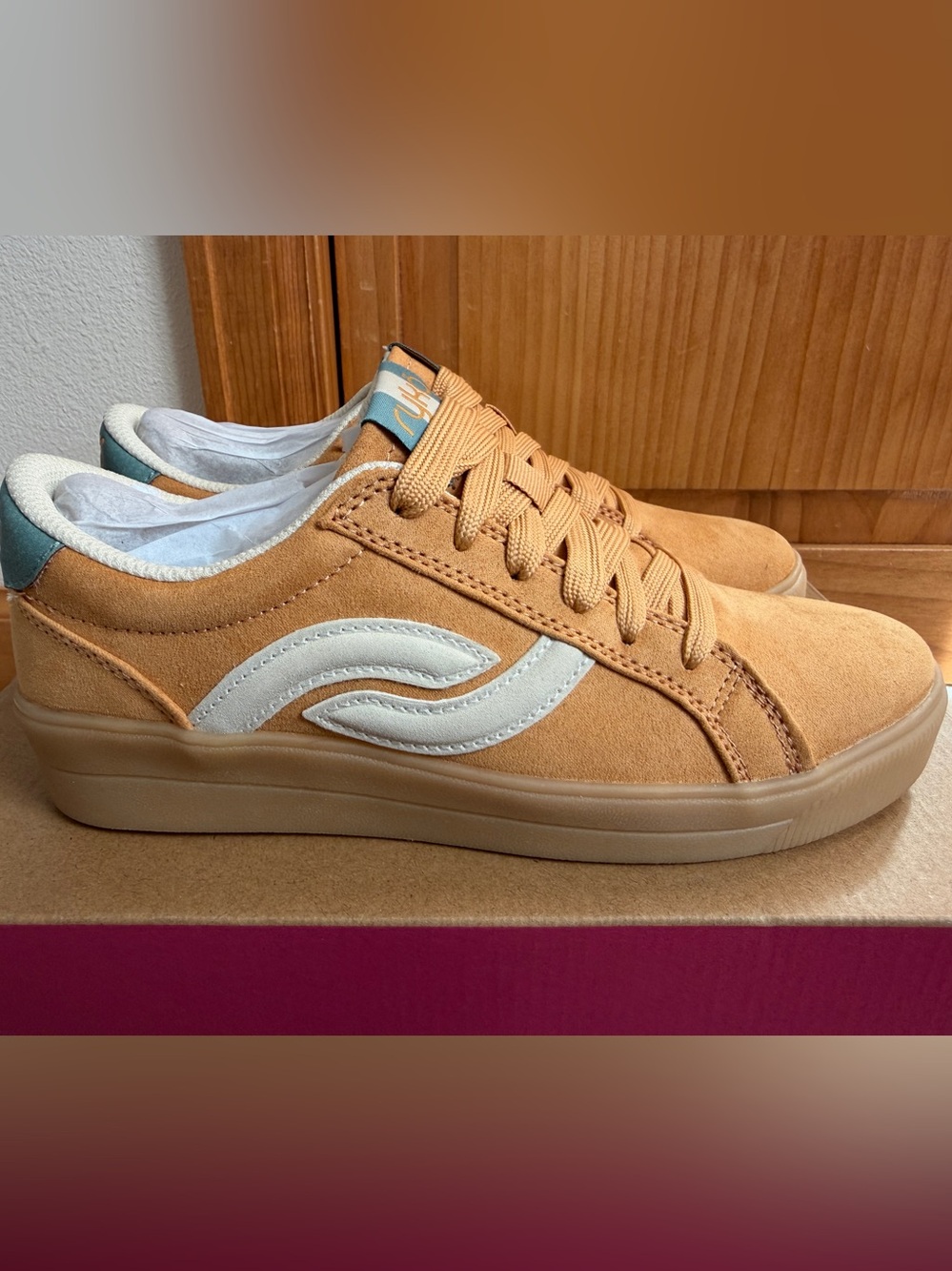 Ryka Women's Vic Micro-Suede Sneakers in Tan with White Wave- NWT